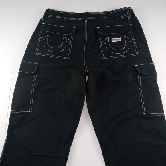 True Religion Cargo Pants Men's Size 34 Jet Black Relaxed Fit Flap Pockets - Picture 4 of 9